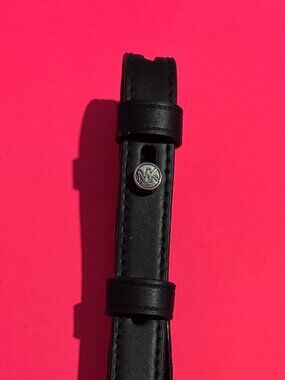 Authentic Michael Kors Black Leather Crossbody Strap with Silver Chain Details